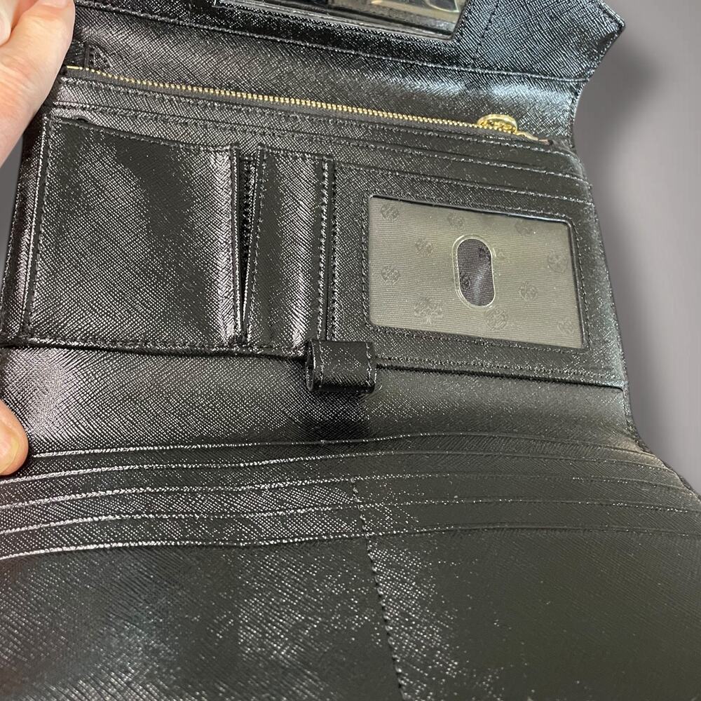 Like New TORY BURCH Black Saffiano Leather Robinson Envelope Wristlet Clutch - Picture 12 of 14